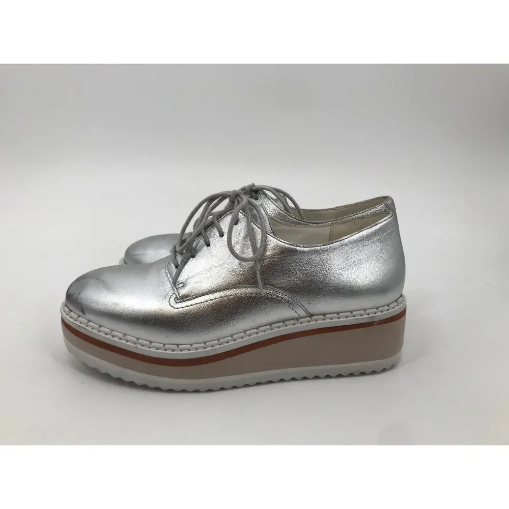 Matisse Vega Silver Metallic Platform Leather Lace Up Derby Shoes Size 8